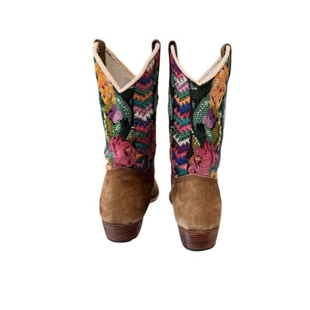 Genuine Suede Colorful Embroidered Southwestern Cowboy Boots - Picture 5 of 8